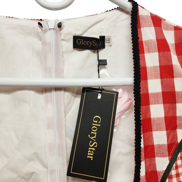 GloryStar Womens Red Checkered Dirndl Dress With White Blouse Set Size XL - Picture 5 of 9